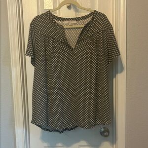 LOFT green and White Patterned Blouse